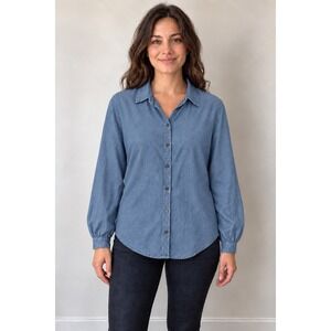 Liverpool Los Angeles Womens Medium Soft Blue Chambray Button Down Shirt Top